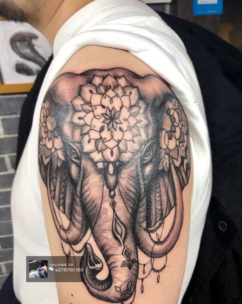 象神纹身图片_成品手臂欧美写实动物宗教原创纹身图案