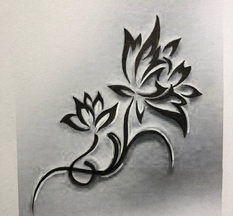 莲纹身图片_成品手稿传统清新习俗国画植物纹身图案