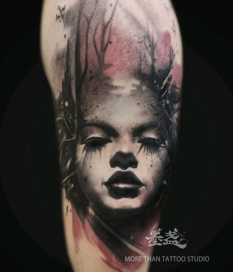 德国风纹身图片_手臂欧美写实女人肖像纹身图案