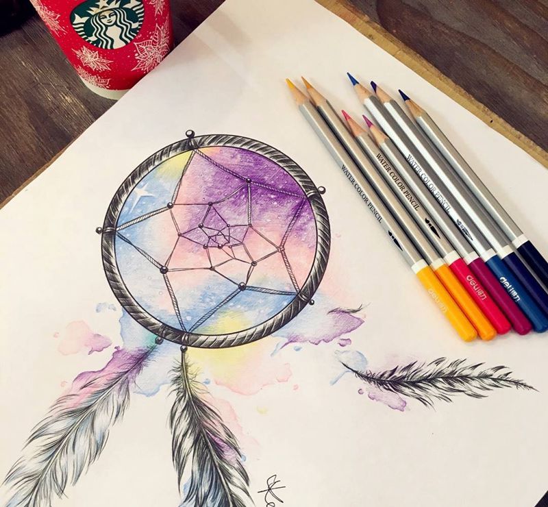 星空捕梦网纹身图片_手稿肩部手臂脚部清新写实几何原创静物纹身图案