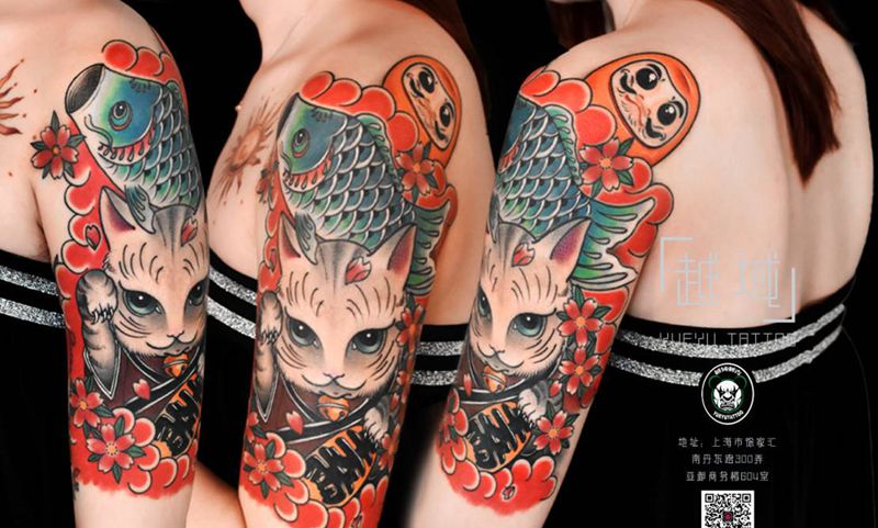招财猫纹身图案纹身图片_手臂纹身图案