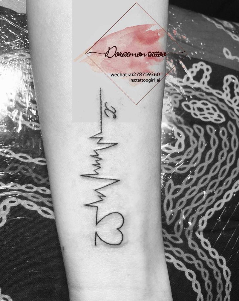 心电图纹身图片_成品手臂清新几何字符纹身图案