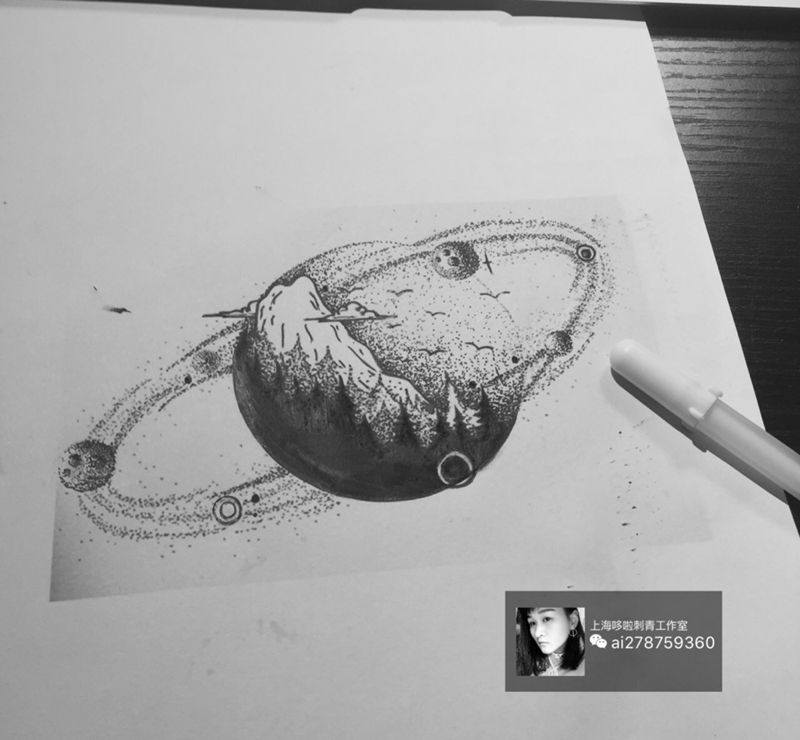 星空纹身图片_成品手稿手部欧美几何纹身图案