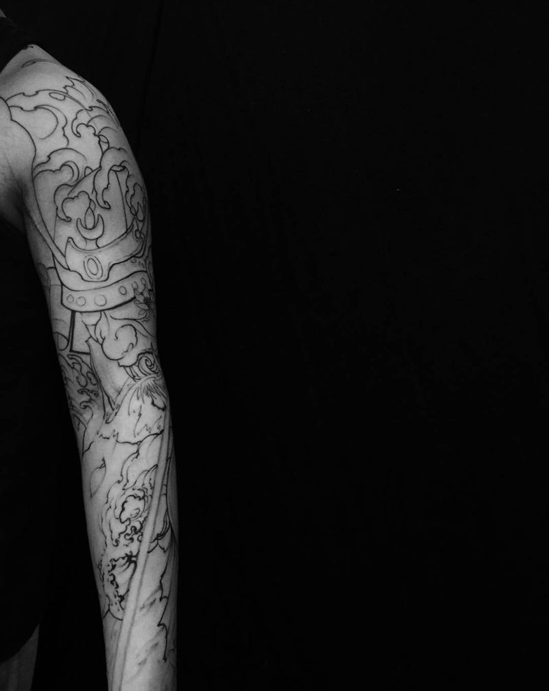 武士纹身图片_成品手稿手臂手部传统动物鬼神原创宗教人物纹身图案