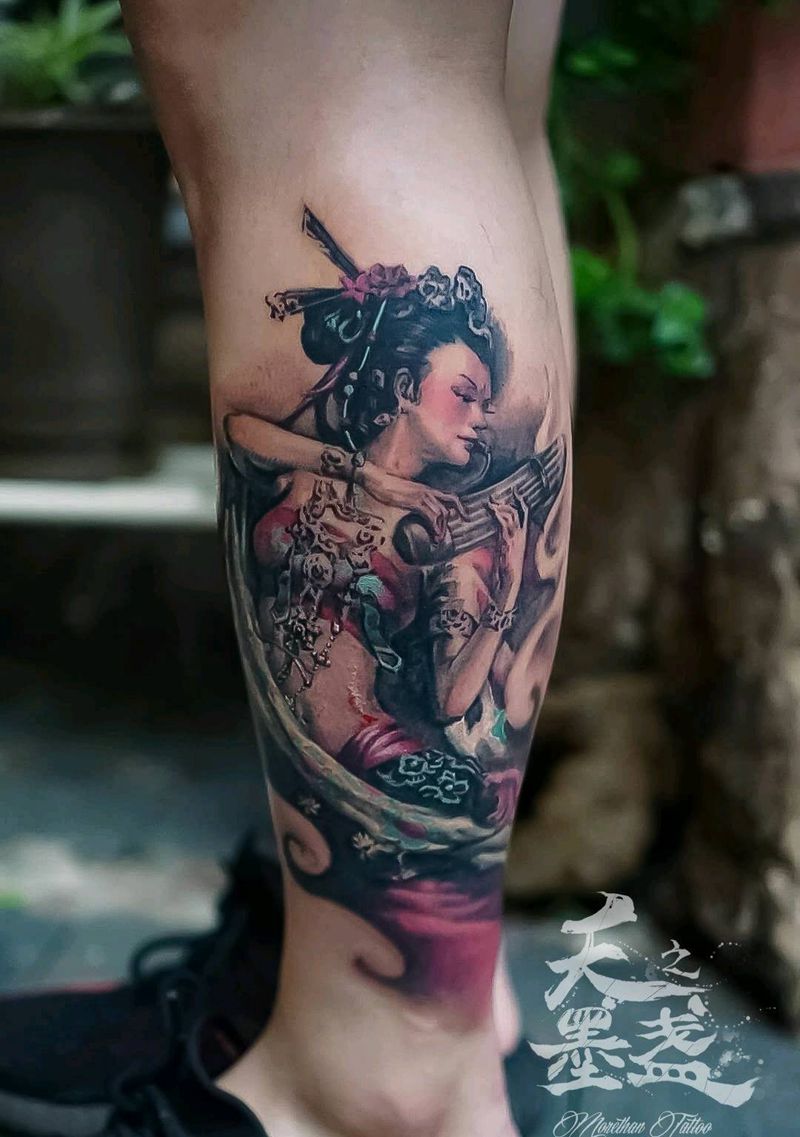 南京之行小作纹身图片_腿部传统成品纹身图案