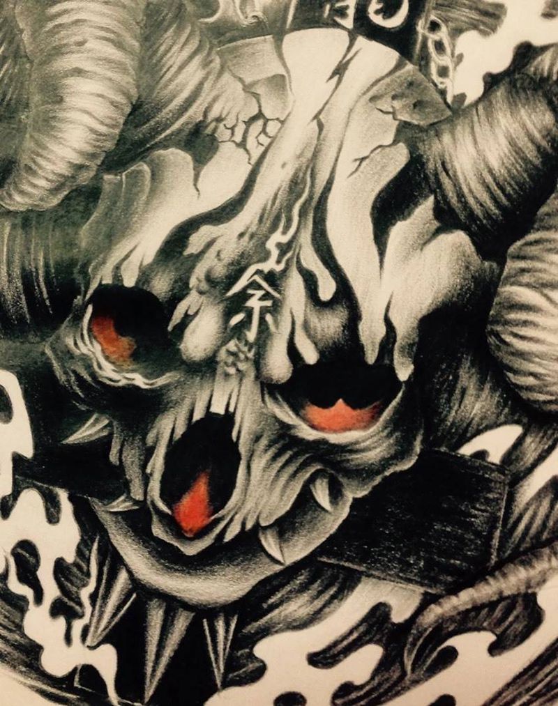 羊神纹身图片_手稿传统写实鬼神动物宗教纹身图案