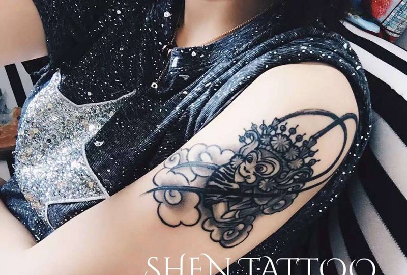 “猴塞雷”恢复后纹身图片_成品手臂传统原创动物纹身图案