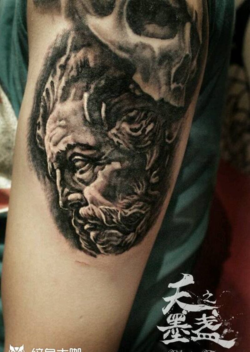 临摹练习纹身图片_手臂欧美肖像写实人物鬼神成品纹身图案