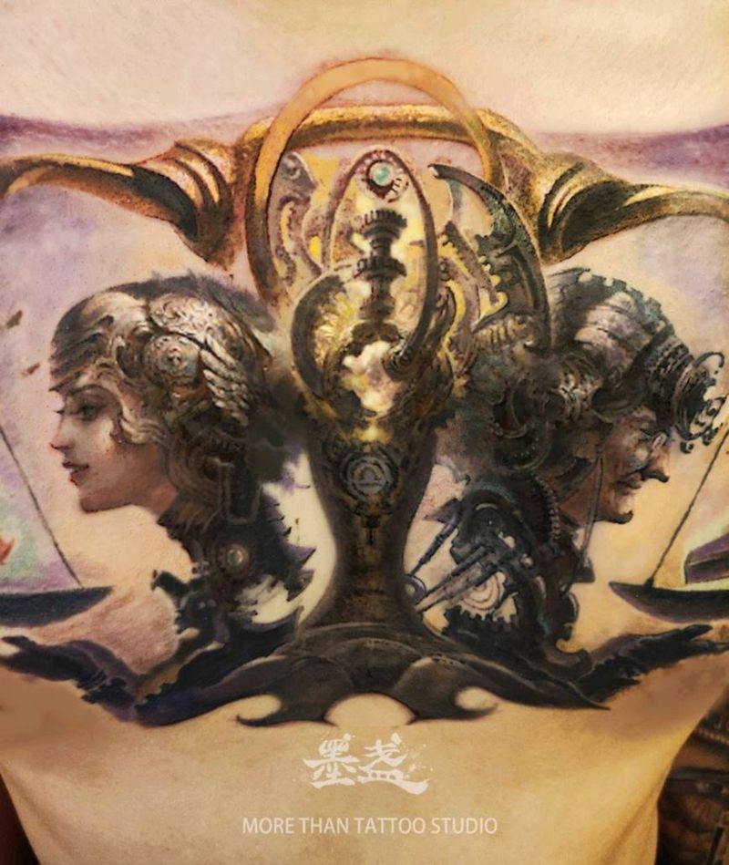 生老病死纹身图片_胸部欧美写实新古典主义油画纹身图案