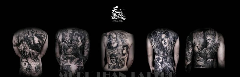 曾经纹身图片_背部欧美肖像写实原创纹身图案