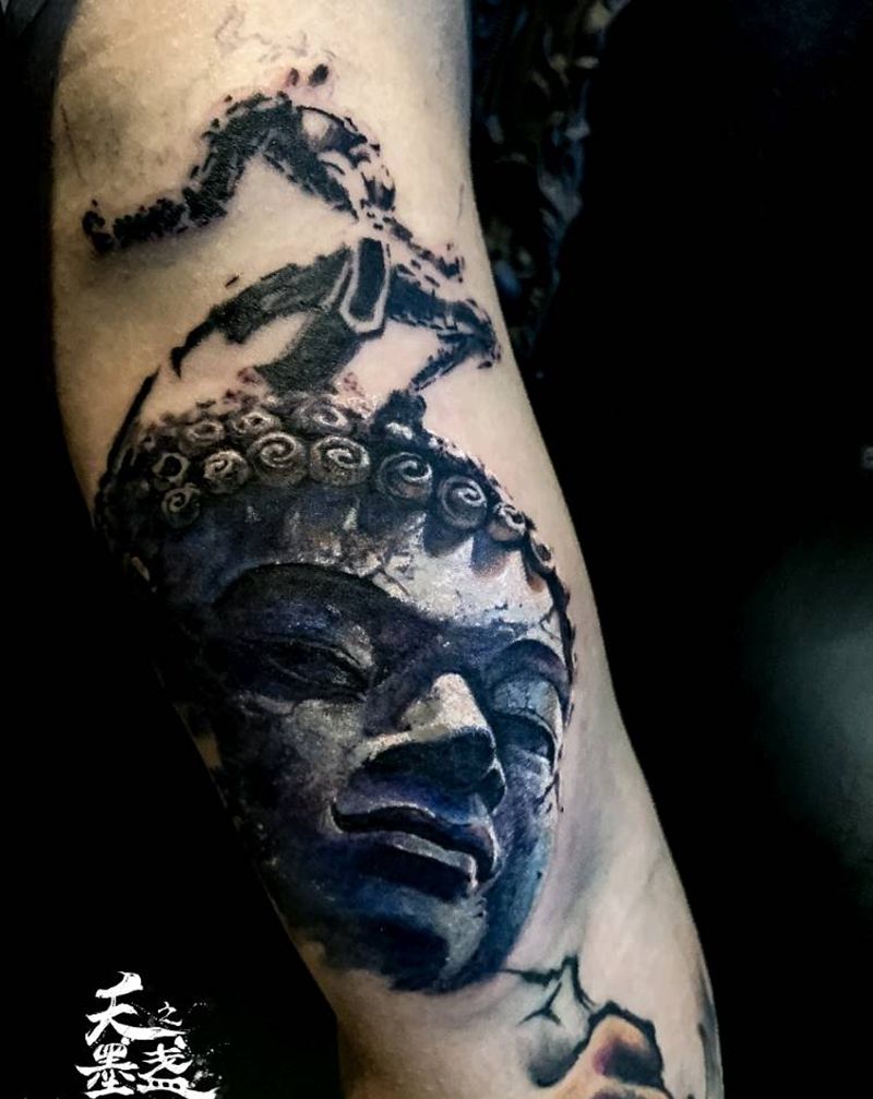 佛纹身图片_手臂欧美写实佛纹身图案