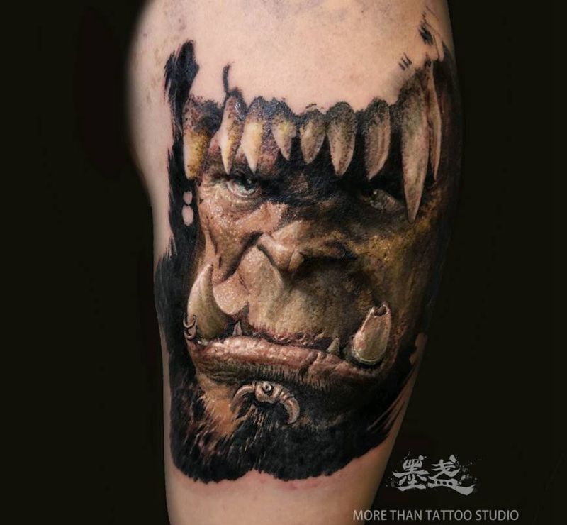 杜隆塔尔纹身图片_手臂欧美写实魔兽世界纹身图案