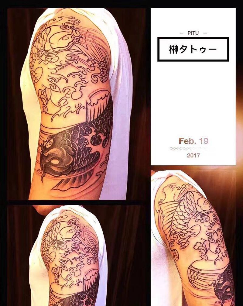 双鱼半臂(未完成)纹身图片_成品手臂传统动物原创纹身图案