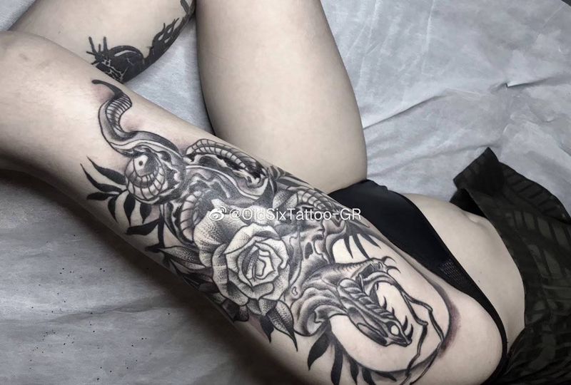 暗黑OLDSCHOOL纹身图片_腰部腿部Old School纹身图案