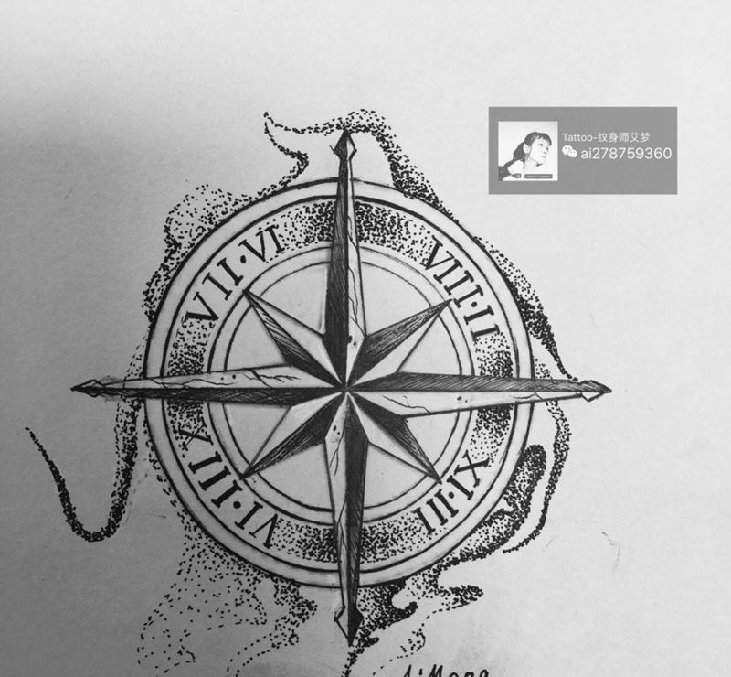 指南针纹身图片