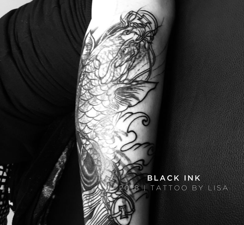 小腿鲤鱼遮盖第一次纹身图片_成品腿部传统动物图腾原创纹身图案