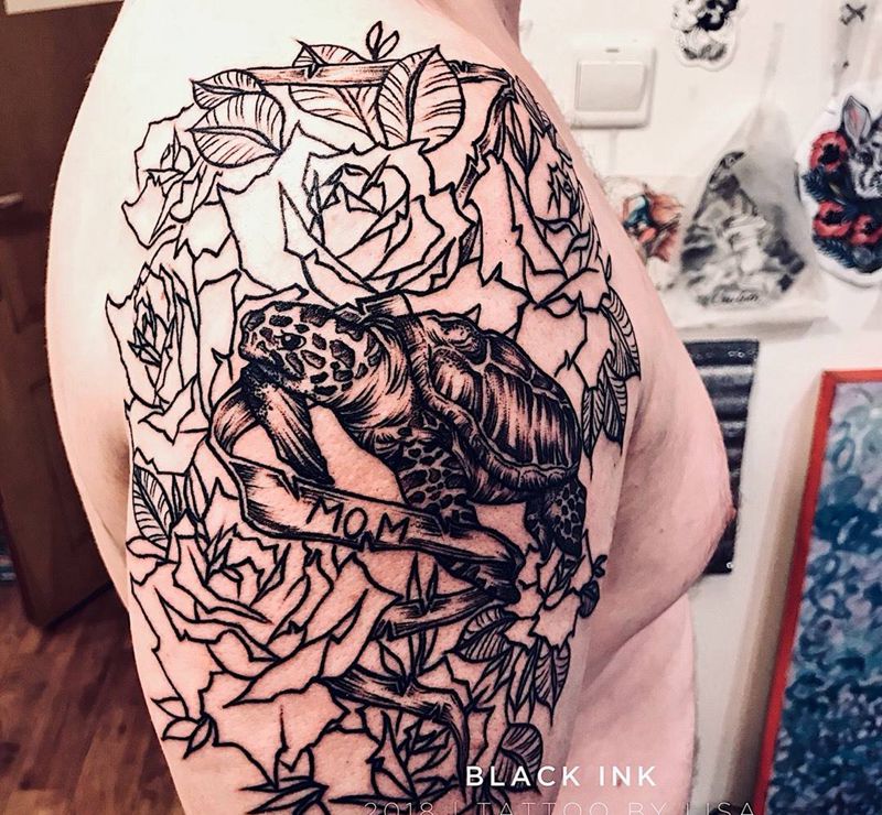 大臂外侧 （未完成）纹身图片_成品手臂欧美动物植物原创纹身图案