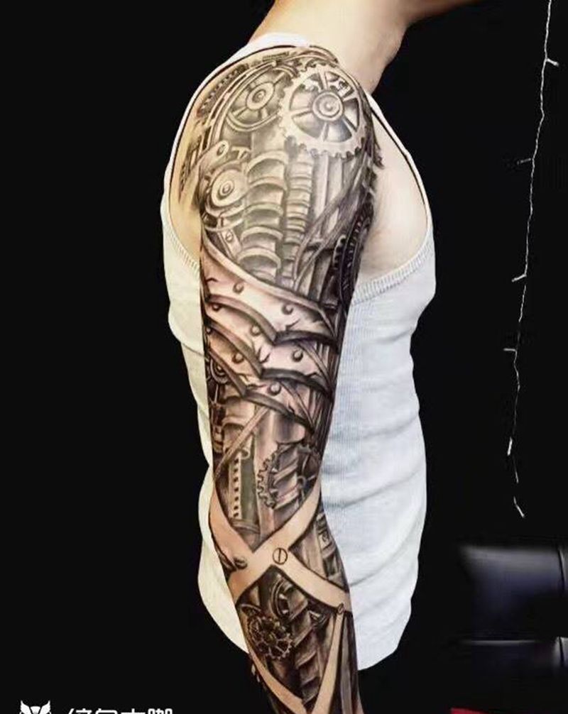 机械臂完成3/4纹身图片_成品手臂欧美写实原创纹身图案