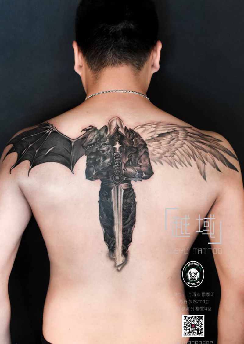 天使恶魔纹身图案纹身图片_背部纹身图案