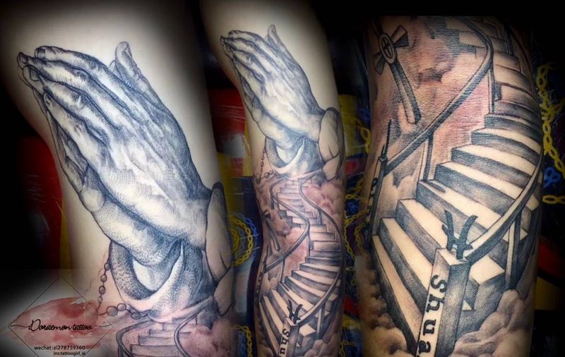 祈祷纹身图片_成品手臂欧美写实几何字符宗教原创纹身图案