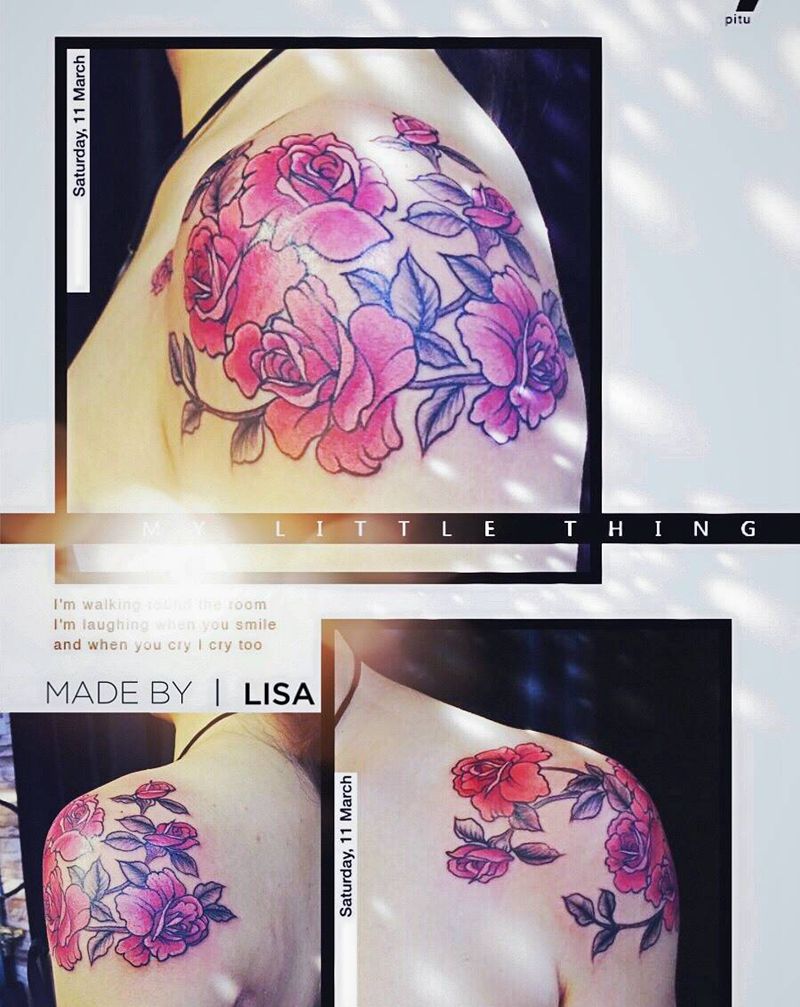 肩花纹身图片_成品肩部欧美清新植物原创纹身图案