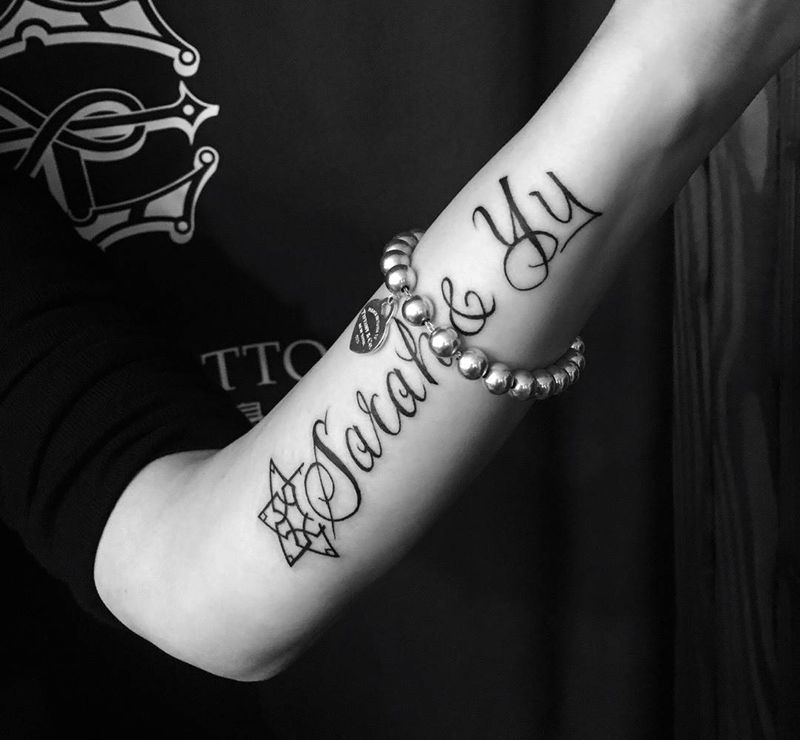 六芒星字母纹身图片_成品手臂清新字符几何图腾纹身图案