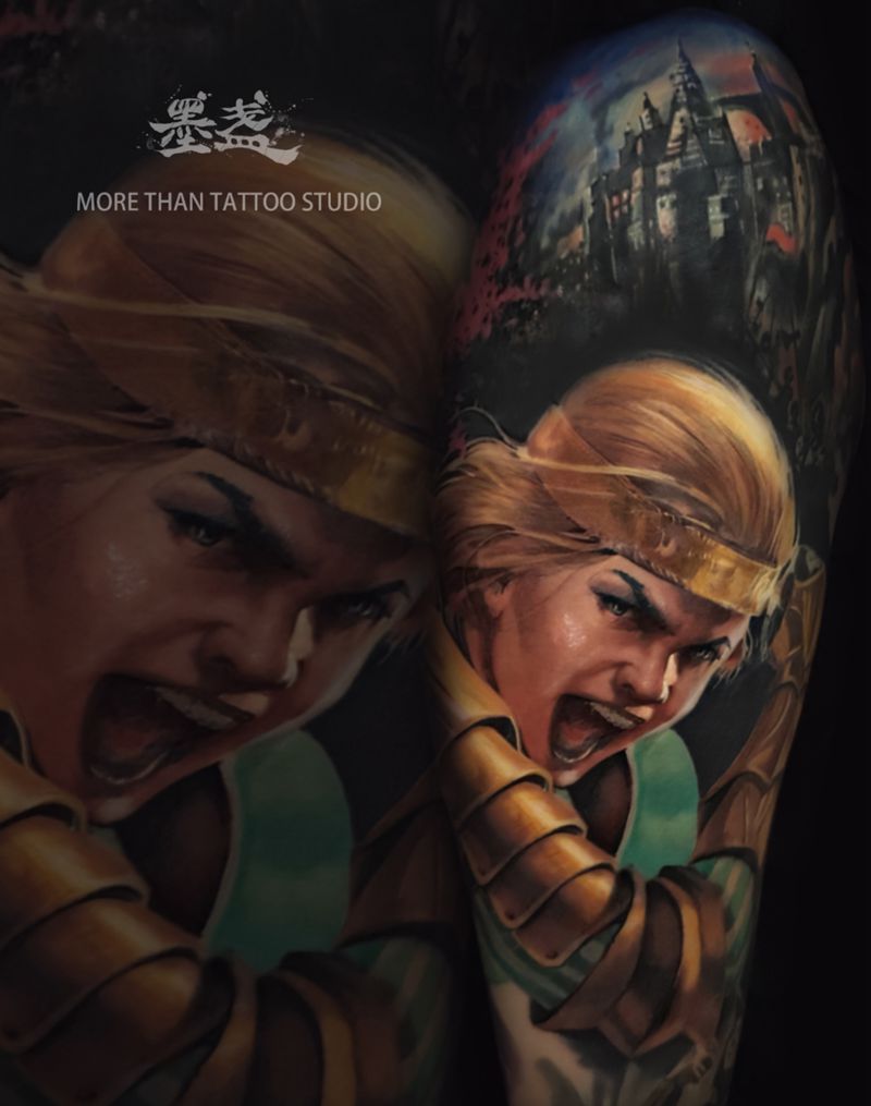 花臂纹身图片_手臂欧美写实纹身图案