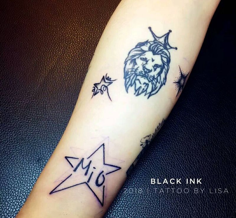 3颗不同⭐纹身图片_手臂清新几何原创成品纹身图案