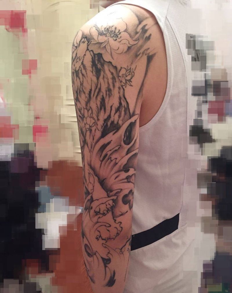 下山虎纹身图片_成品手臂手部传统动物鬼神原创人物宗教国画纹身图案