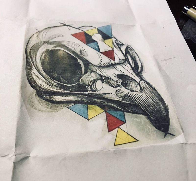 bird纹身图片_成品手臂欧美写实动物几何纹身图案