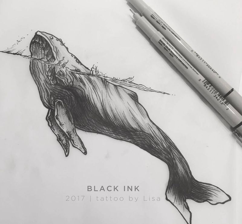 鲸鱼纹身图片_手稿胸部欧美清新动物写实原创纹身图案