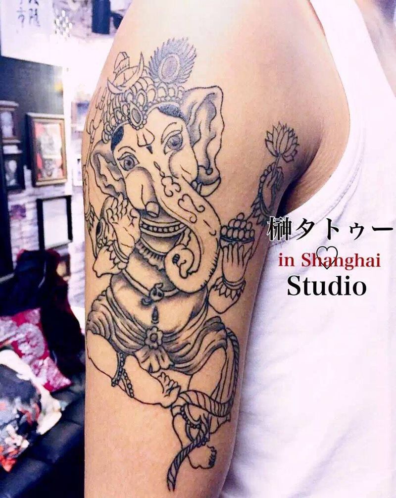象神（未完待续）纹身图片_成品手臂习俗动物宗教鬼神纹身图案