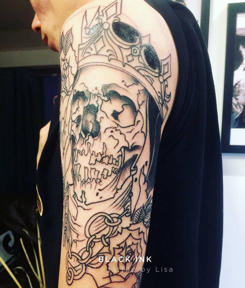 death n love（未完待续）纹身图片_成品手臂欧美鬼神原创纹身图案