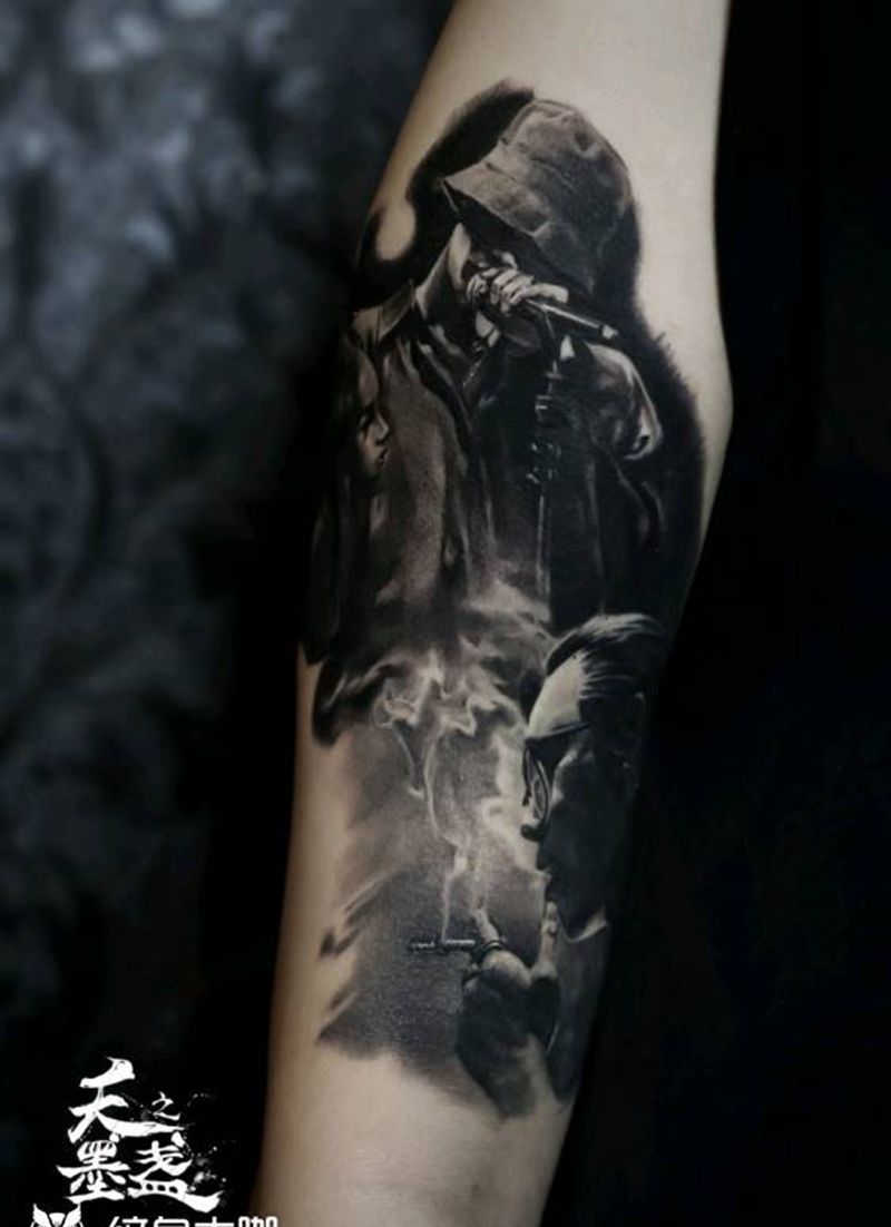 张艺兴纹身图片_手臂欧美写实明星肖像纹身图案