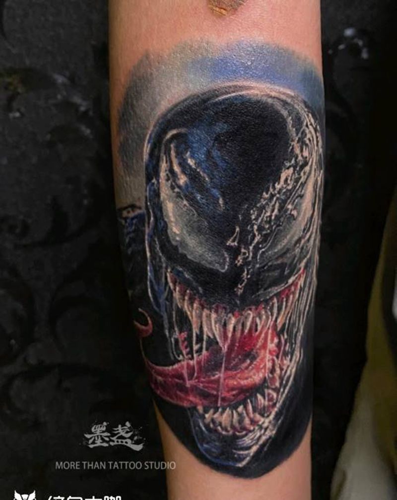 毒液纹身图片_手臂欧美写实彩色漫威纹身图案