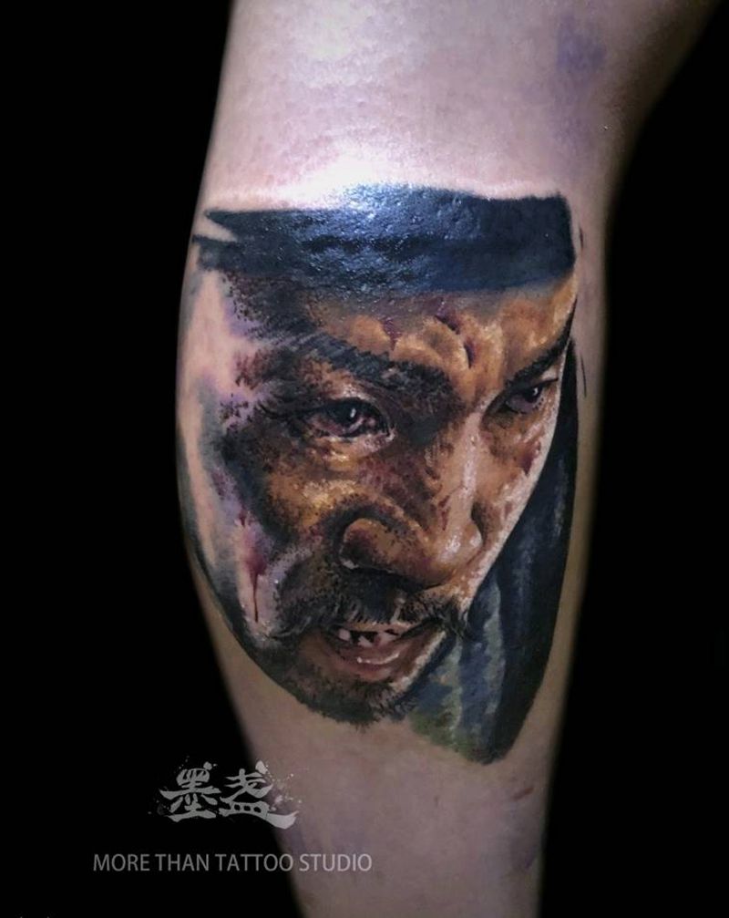 花腿进度纹身图片_腿部欧美写实张小敬长安十二时辰纹身图案