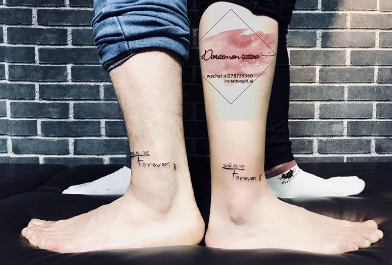 Forever纹身图片_成品腿部清新字符纹身图案