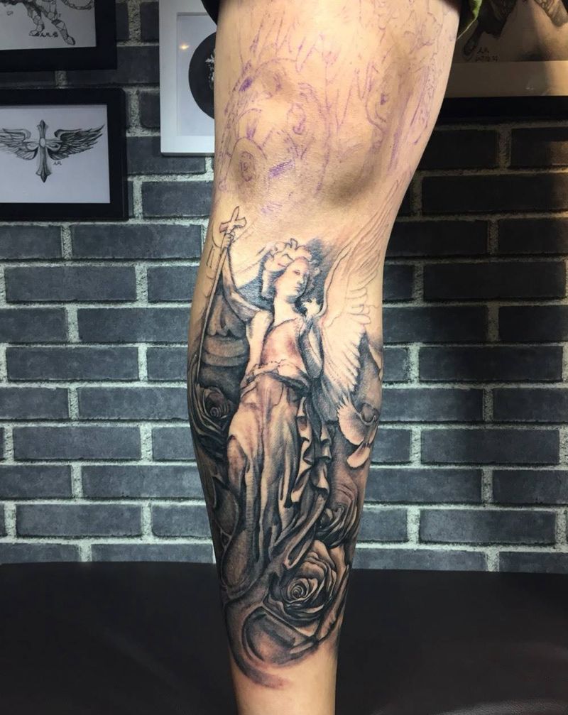 未完待续纹身图片_成品腿部写实欧美人物纹身图案