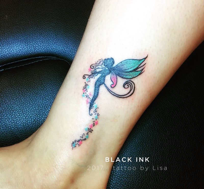little fairy maiden纹身图片_成品腿部欧美清新人物原创纹身图案
