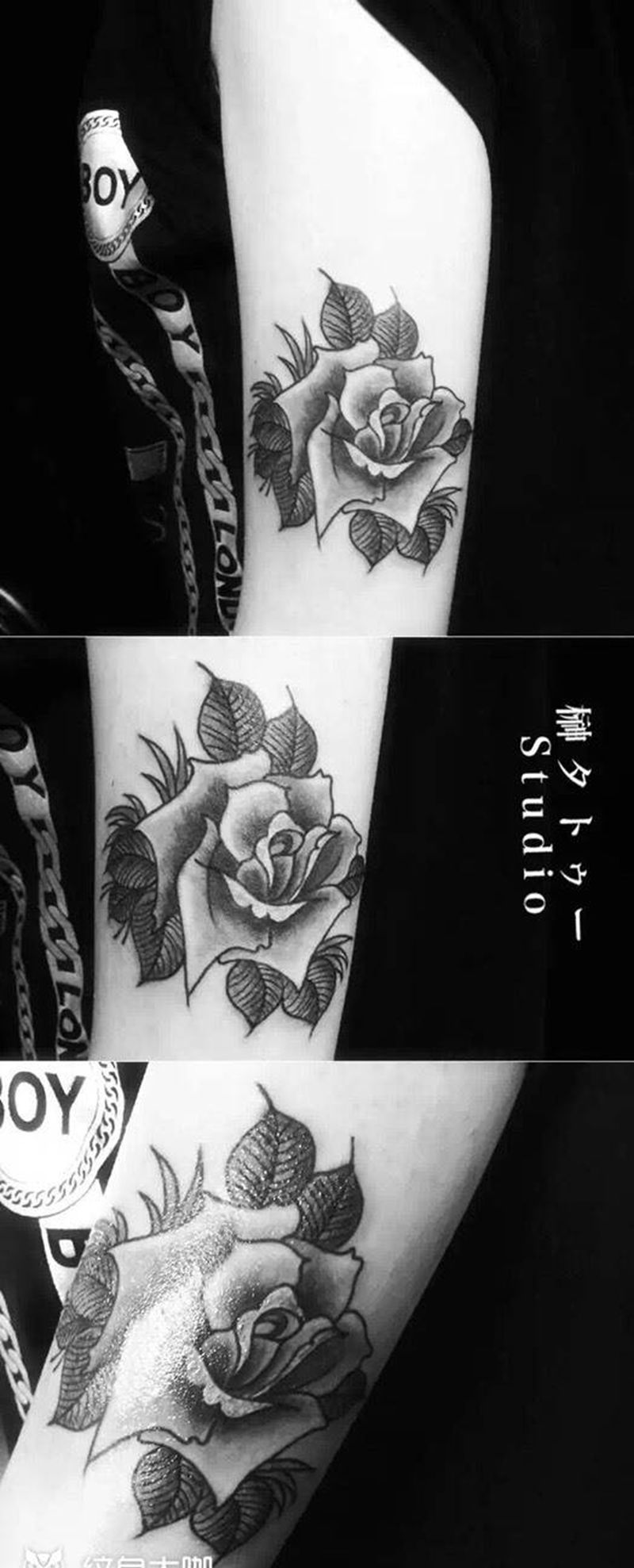 rose纹身图片_成品手臂欧美原创植物纹身图案