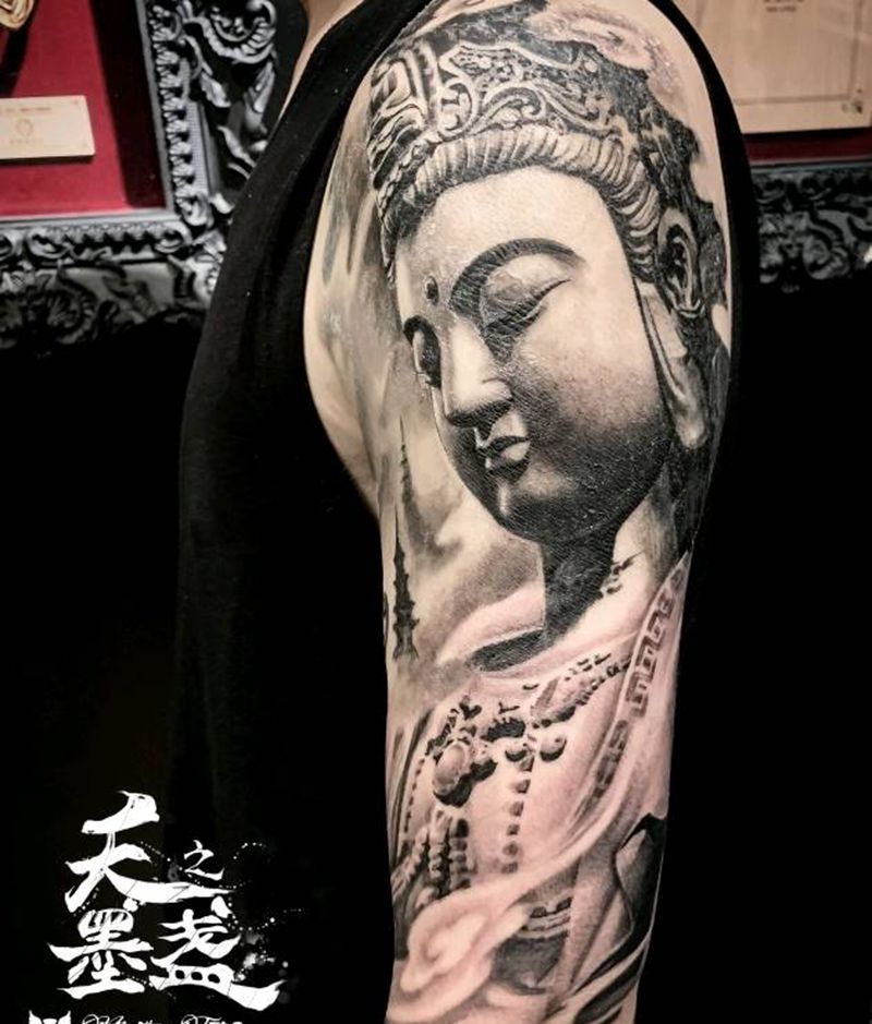 佛纹身图片_手臂欧美写实宗教纹身图案