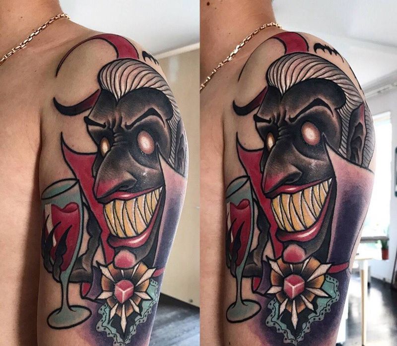 吸血鬼纹身图片_成品手臂欧美肖像人物鬼神原创纹身图案