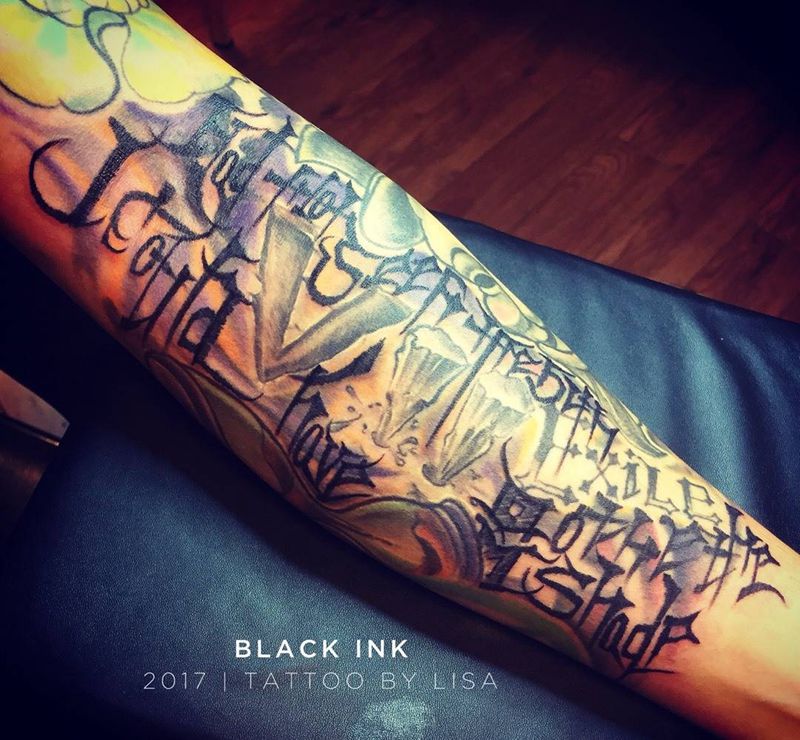 花体字 free hand纹身图片_成品手臂欧美字符原创纹身图案