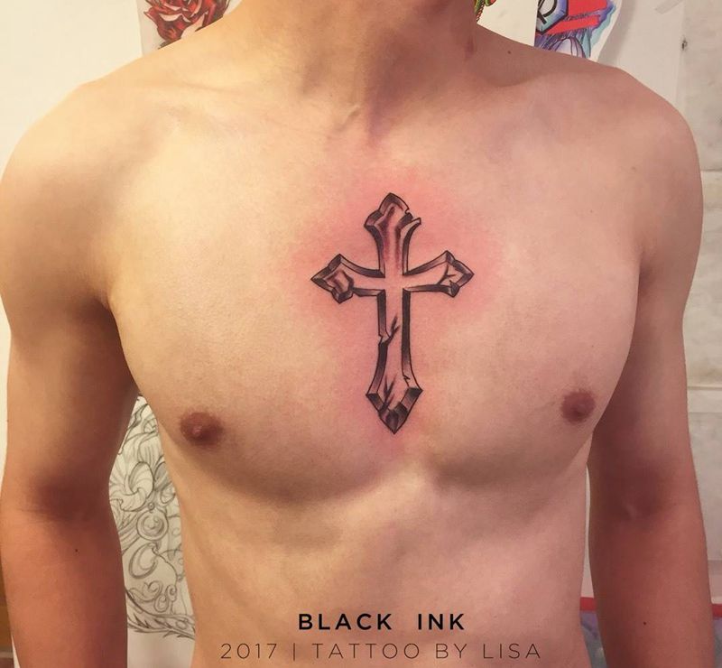 十字架纹身图片_成品胸部欧美图腾原创宗教纹身图案