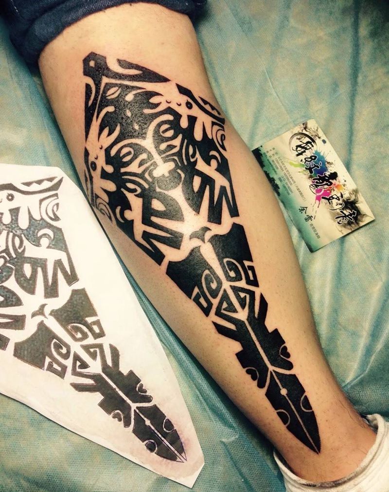 图腾纹身图片_成品腿部传统图腾纹身图案