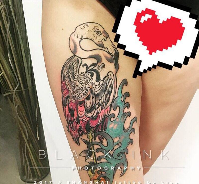 火烈鸟（未完成）纹身图片_成品腿部欧美动物原创纹身图案