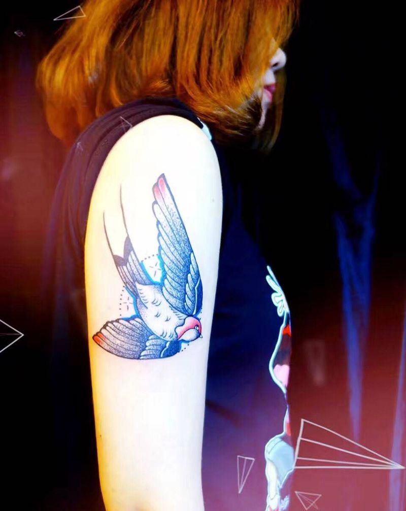 燕子纹身图片_成品手臂欧美清新原创动物纹身图案