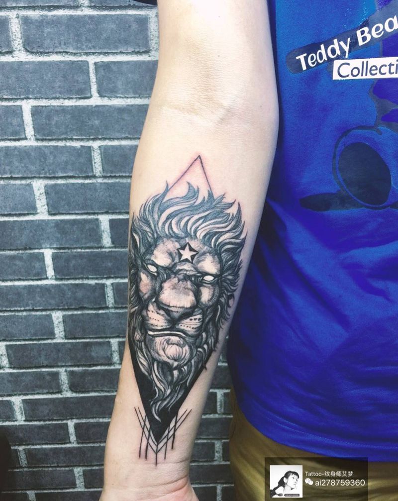 几何狮子纹身图片