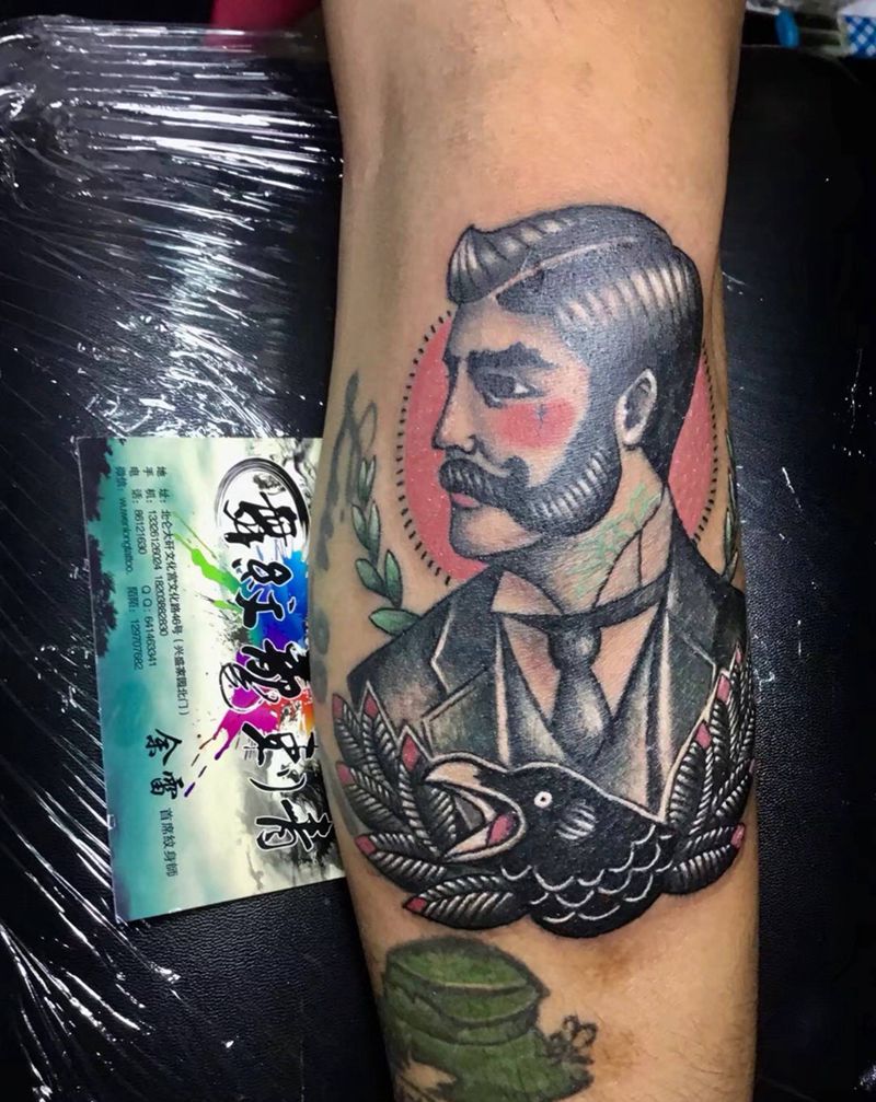 男爵纹身图片_成品手臂欧美人物纹身图案