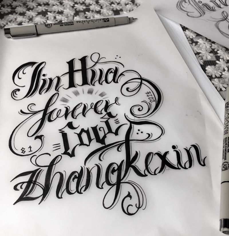 其卡诺 手稿纹身图片_手稿腿部欧美字符原创纹身图案